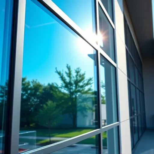 Clean modern building window reflecting blue sky and greenery in Eagan Minnesota showcasing expert window cleaning services