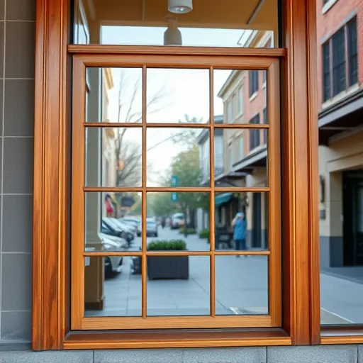 Glistening clean French Pane window with polished wooden frames reflects Stillwater MN streets and inviting interior