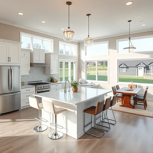 Modern kitchen remodel in Dancing Waters MN with white cabinetry, granite counters, and stainless steel appliances.
