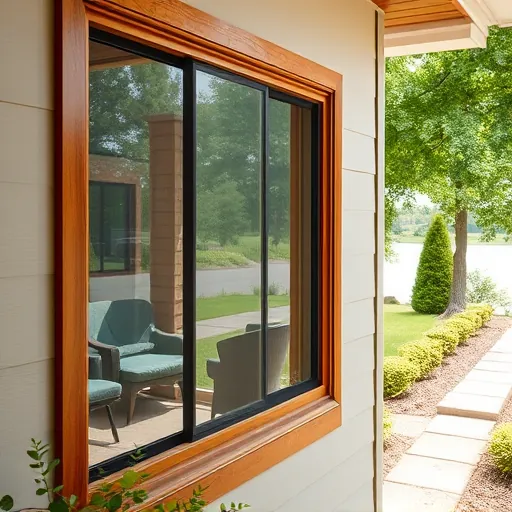 Freshly replaced window screen in a Stillwater Minnesota home with a wooden frame and scenic green river view
