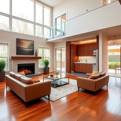 Stylish South St. Paul living room with modern décor, hardwood floors, and glimpses of a remodeled kitchen.