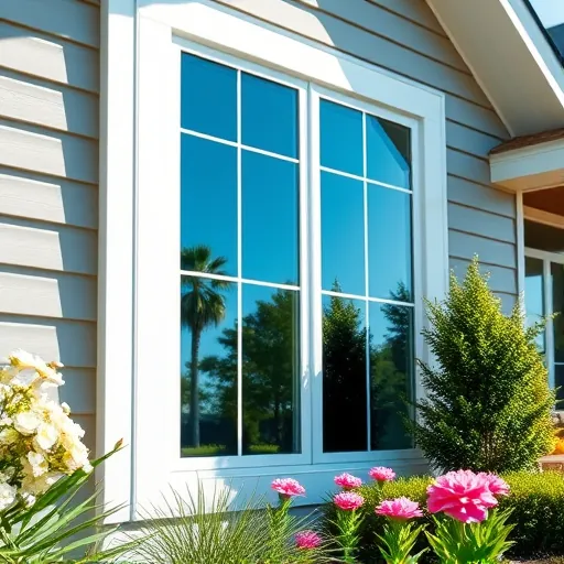 Pristine clean window on a modern home in East Cottage Grove Minnesota reflecting blue sky and lush greenery
