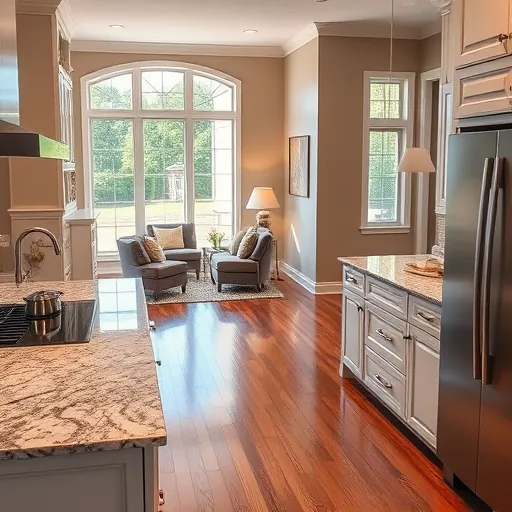 Modern kitchen renovation in North Lake Elmo MN with granite counters, stainless steel appliances, and cozy living space.