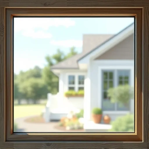 Pristine glass window after water stain removal showing clear reflection and clean weathered wood frame amid lush greenery