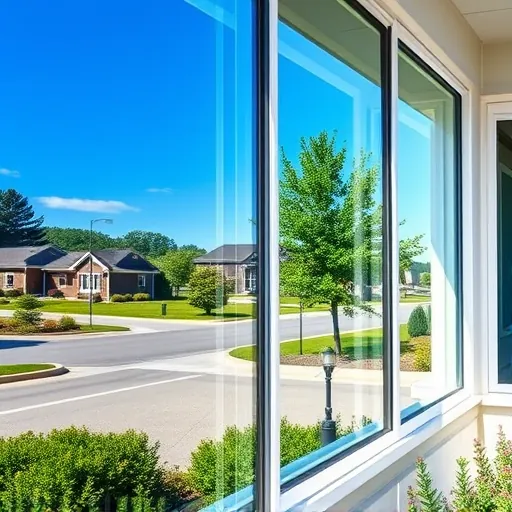 Sparkling streak-free windows reflecting blue sky and greenery on a modern building in Denmark Township Minnesota