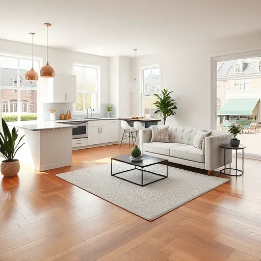 Remodeled open-concept living space in Downtown Stillwater MN features modern kitchen, natural light, and cozy decor.