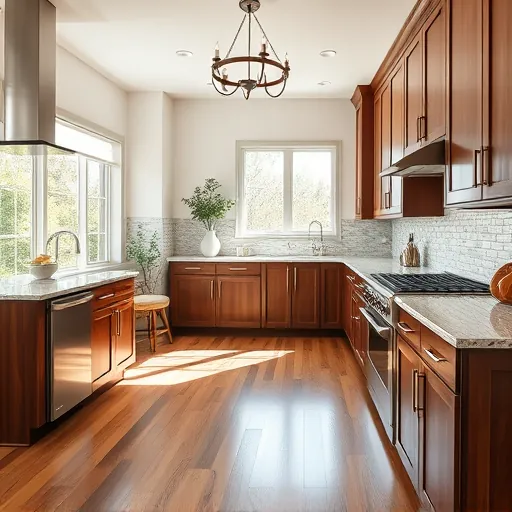 Modern kitchen in Afton, MN with granite counters, walnut cabinets, stainless steel appliances, and natural lighting.