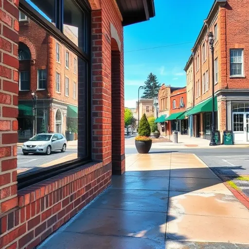Clean storefront in Stillwater MN with gleaming brick pristine windows and a fresh sidewalk reflecting professional pressure washing