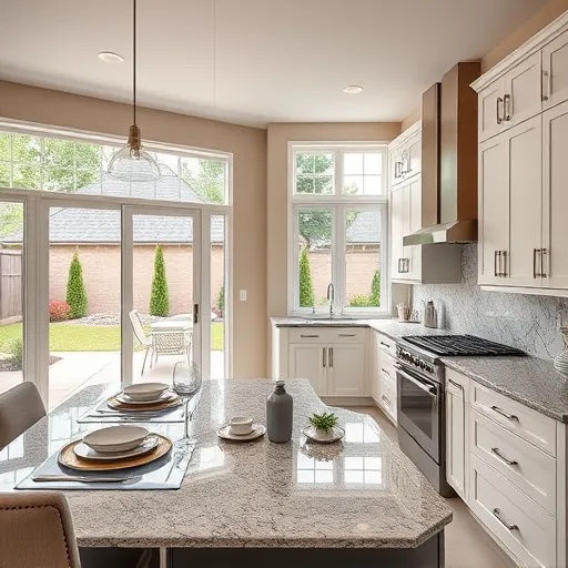 Modern Tanners Lake MN kitchen with high-end appliances, granite countertops, large windows, and a cozy dining nook.