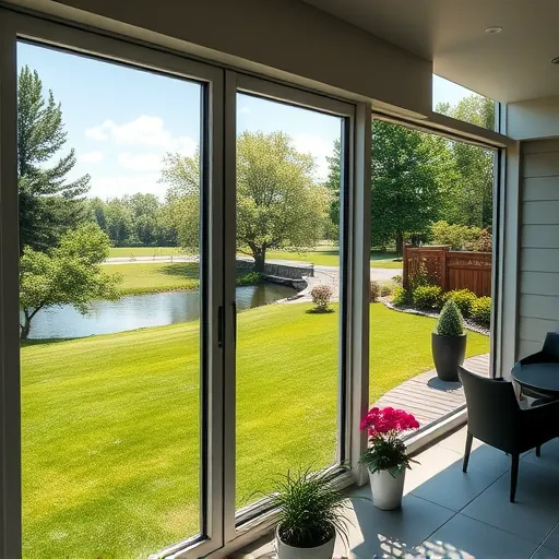 Clean gleaming window screens on a modern home in Stillwater Minnesota with lush greenery and a serene river view