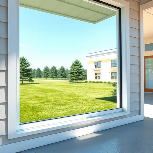 Pristine commercial window in North Lake Elmo MN reflecting blue sky and greenery, with spotless glass and clean surroundings