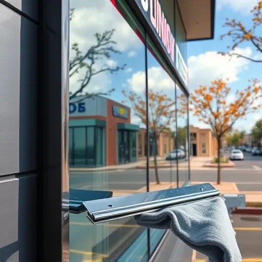 Pristine commercial window cleaning scene in South St. Paul with reflective glass, modern building, and autumn street background