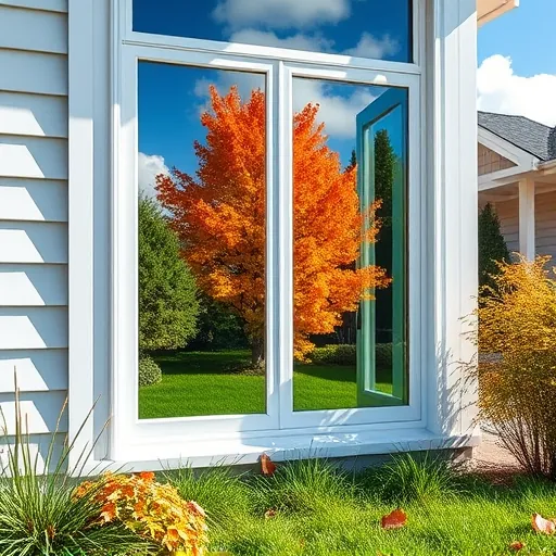 Spotless window reflecting vibrant autumn trees and blue sky with fluffy clouds in a clean modern home in Stillwater MN