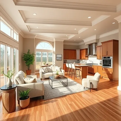 Home remodeling project in Apple Valley MN features an open-concept living space with stylish hardwood floors and modern kitchen.