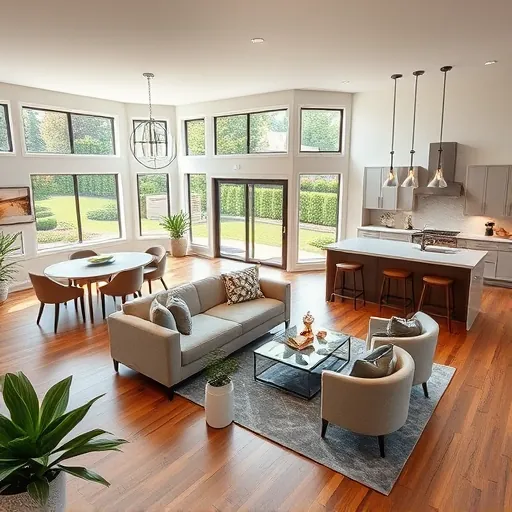 Modern open-concept living space in Afton Highlands MN, featuring elegant design, hardwood floors, and stylish kitchen.