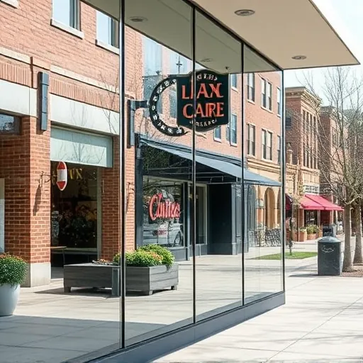 Pristine spotless storefront window in Stillwater Minnesota with clear reflections showcasing professional water stain removal