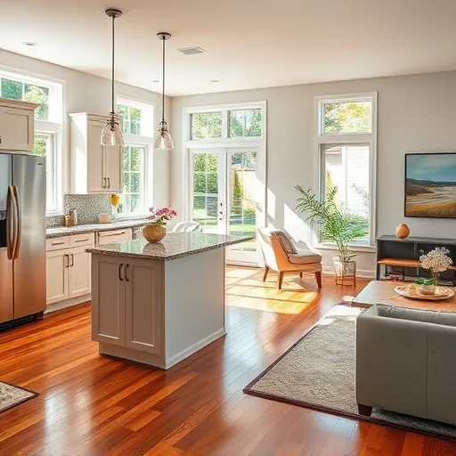 Modern kitchen remodel in Cottage Grove MN with granite countertops, stainless steel appliances, and bright ambiance.