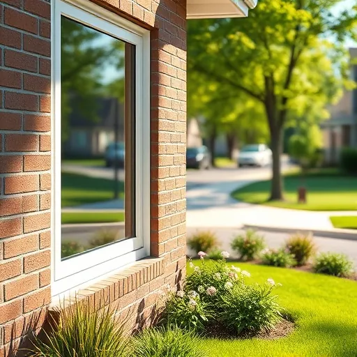 Sparkling clean residential windows in Stillwater Minnesota reflecting sunlight with a lush yard and charming brick home