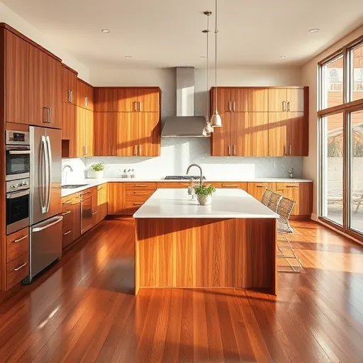Beautiful modern kitchen in Afton Highlands, MN with walnut cabinetry, quartz island, hardwood floors and elegant decor.