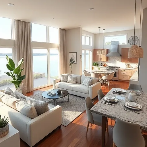 Modern living room in Tanners Lake MN with sleek furniture, large windows, and upscale finishes showcasing a dream renovation.