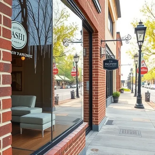 Pristine storefront window reflecting historic Stillwater architecture, showcasing spotless glass and vibrant town charm