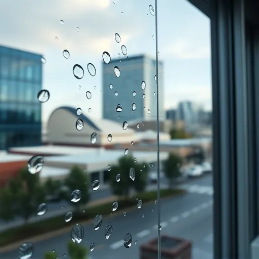 Clean, sparkling window on a modern Croixwood commercial building with water droplets highlighting clarity