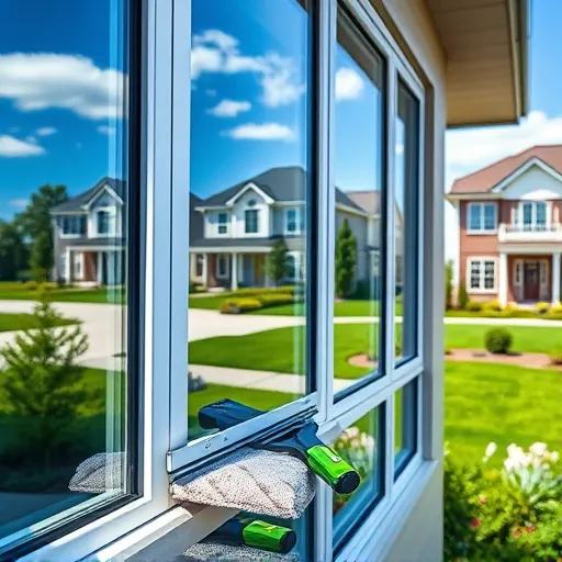 Pristine cleaned window on a modern home in Stonemill Farms MN reflecting greenery and blue sky, showcasing attention to detail.