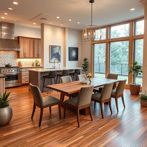 Completed home remodeling in Inver Grove Heights MN features open-concept living, modern kitchen, and rustic dining area.