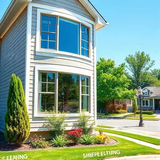 Sparkling three-story modern home window in Stillwater Minnesota with clean glass, lush greenery, and neighborhood scenery