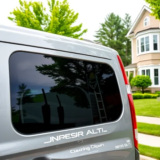 Professional window cleaning vehicle with spotless windows parked outside stylish homes in Arbor Pointe Minnesota