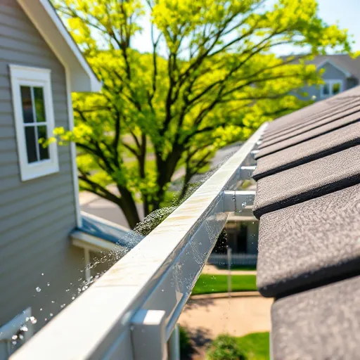 Pristine gutter cleaning scene in Stillwater Minnesota showing a clear gutter on a traditional home with lush trees and scenic landscape