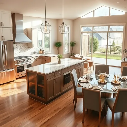 Modern kitchen remodel in Powers Lake MN featuring granite countertops, stainless steel appliances, and open floor plan.