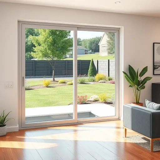 Pristine sliding glass door with sleek aluminum frame in modern Stillwater home featuring landscaped backyard and minimalist interior