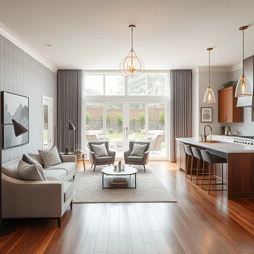 Transformed living space in Hastings MN with modern furniture, warm lighting, and a serene garden view.