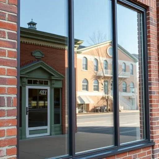 Clean, streak-free windows on a historic Stillwater building showcase professional mineral deposit removal services under natural light.