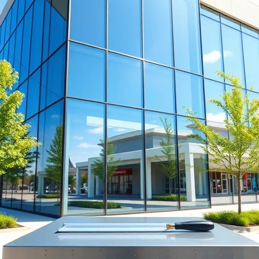 Flawlessly cleaned glass windows reflect a blue sky at a modern commercial building in Afton Highlands MN.