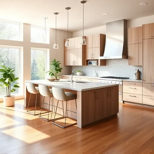 Renovated kitchen in Tanners Lake MN with modern cabinetry, luxe appliances, and inviting bar stools under natural light.