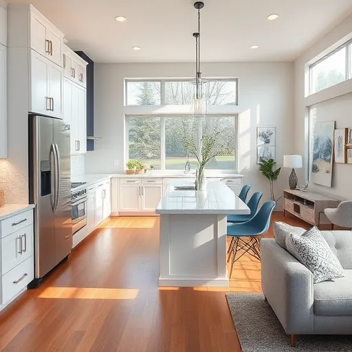 Modern kitchen remodel in Croixwood MN featuring quartz countertops, sleek appliances, and warm wood floors.