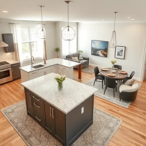 Home remodeling in Hastings MN featuring a bright open-concept living space with modern kitchen and elegant decor.