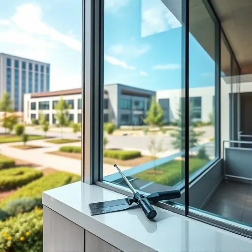 Spotless window on a modern Eagan MN building reflecting blue sky and greenery, highlighting expert window cleaning service.