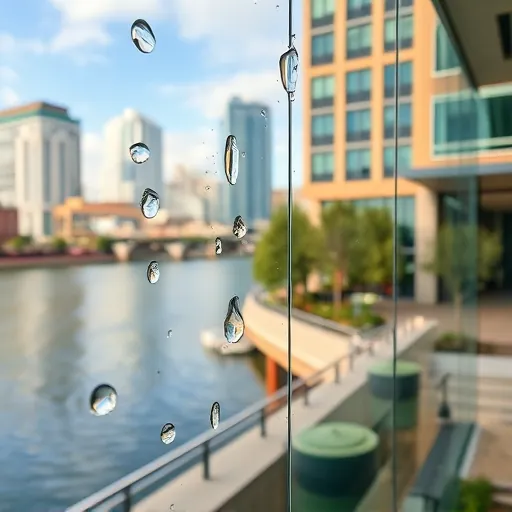 Spotless glass window reflects Minnesota's skyline and lush greenery, showcasing expert window cleaning and professionalism.
