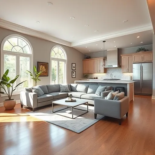 Elegant modern living room in Lake Elmo with hardwood floors, stylish furnishings, and a bright open layout.