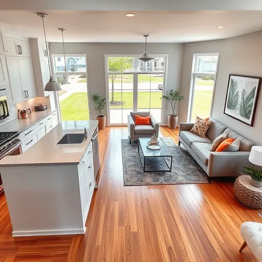 Modern open-concept living space in Burnsville MN featuring a stylish kitchen, elegant furnishings, and natural light.