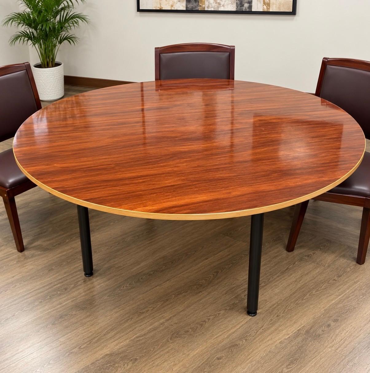 60-inch round wooden folding table with vinyl edging