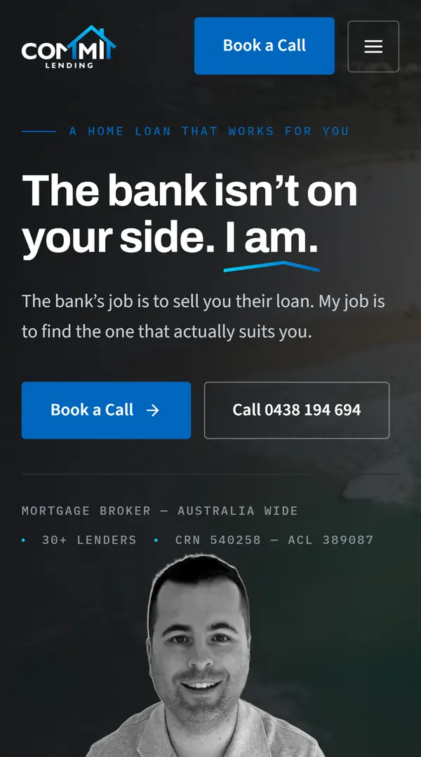 The Commit Lending website on a mobile phone, built by Rowdy Digital