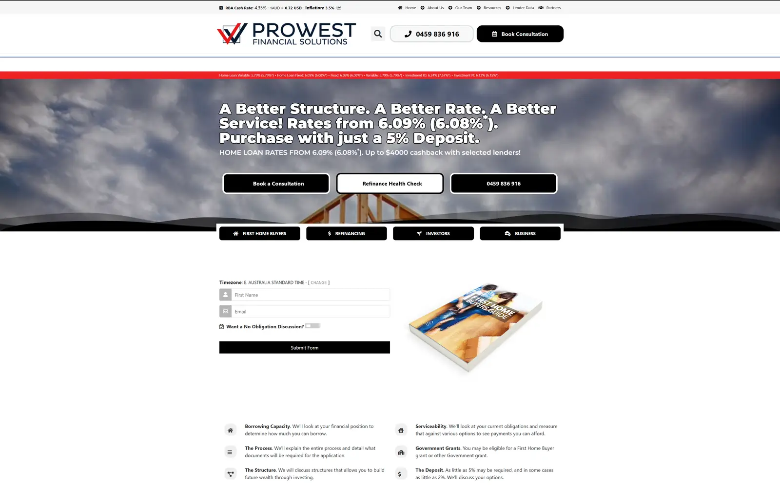 The old Prowest Financial Solutions home page, before the rebuild