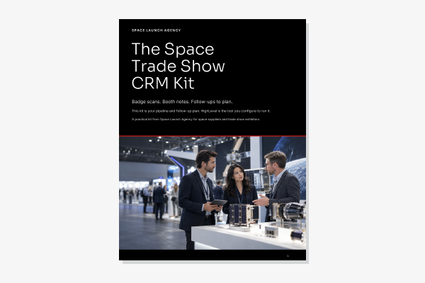 Cover of the free Space Trade Show CRM Kit by Space Launch Agency
