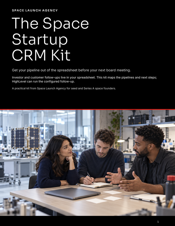 Cover of The Space Startup CRM Kit, a free download from Space Launch Agency