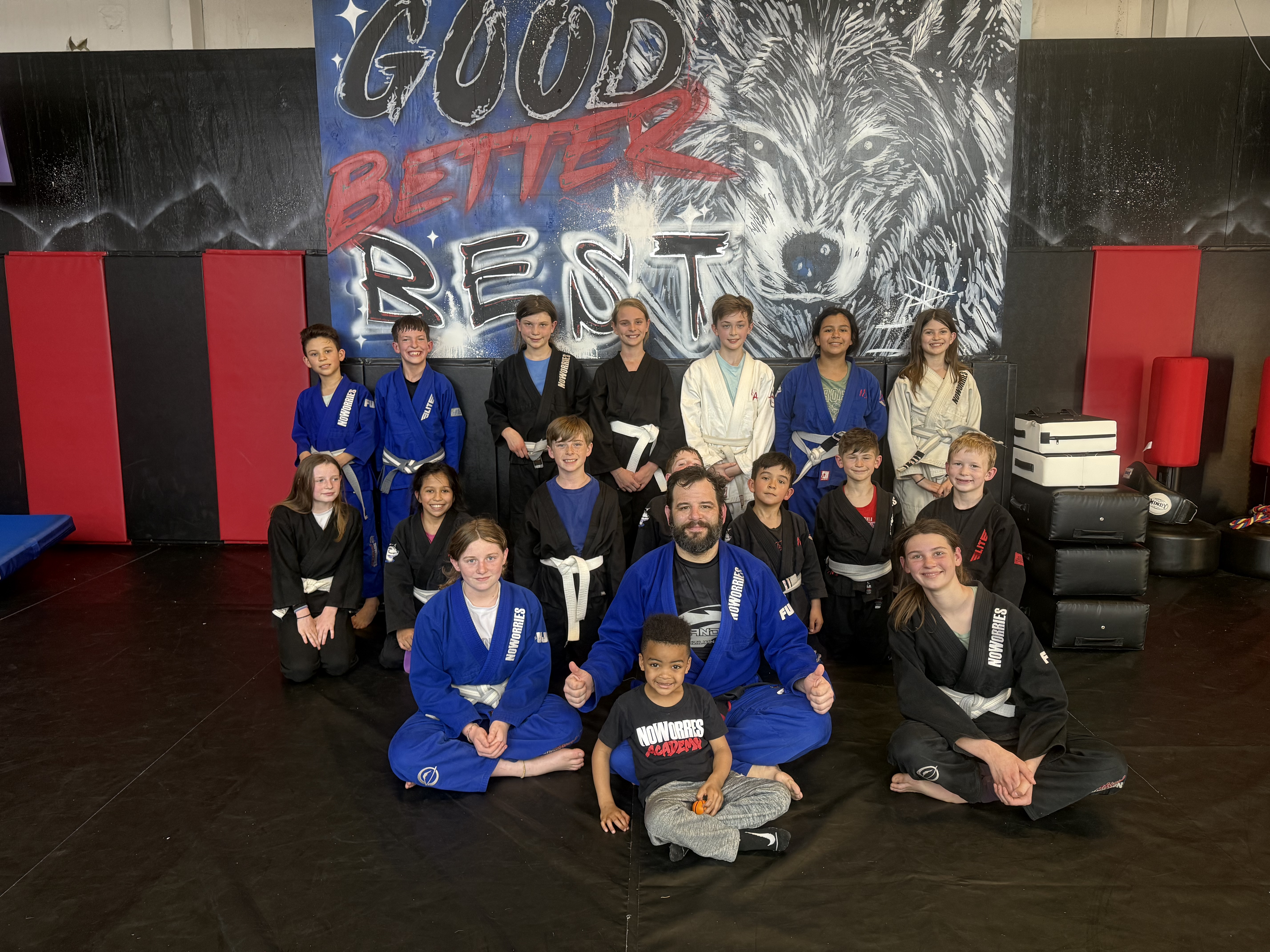 Youth BJJ class at NoWorries Academy