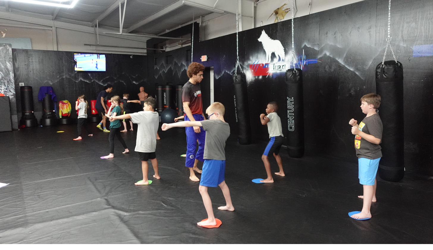 Youth MMA striking class at NoWorries Academy